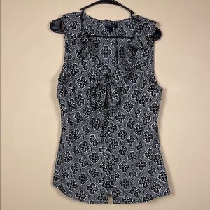 Banana Republic Women’s Pattern Black White Button-Up Tie Bow Ruffle Blouse